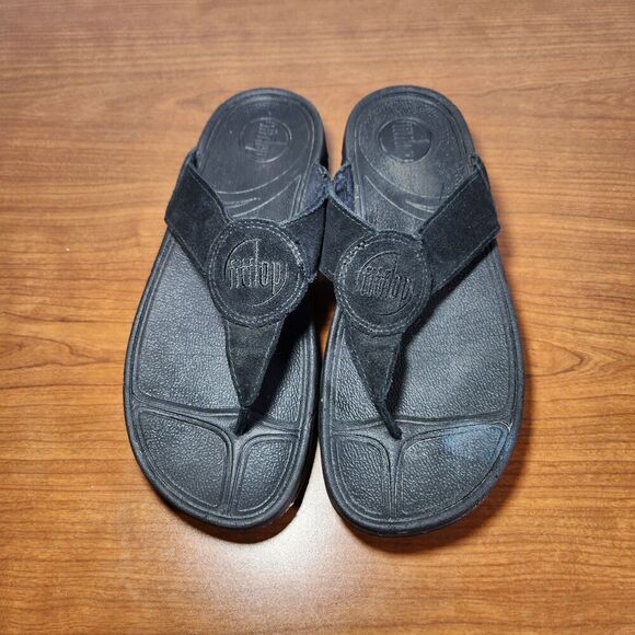 FitFlop Womens Size 8 Wobbleboard Black Slip On Thong Sandal Flip Flop Shoe - Picture 4 of 12